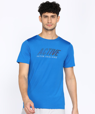PETER ENGLAND Printed Men Round Neck Blue T-Shirt