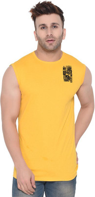 Lawful Casual Printed Men Round Neck Yellow T-Shirt