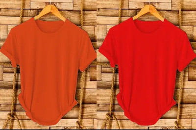 V DAS Solid Men Round Neck Reversible Orange, Red T-Shirt