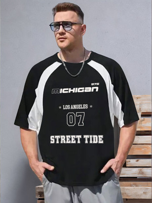 Jump Cuts Printed Men Round Neck Black T-Shirt