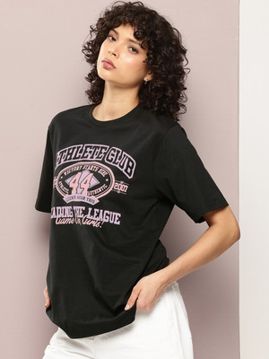 DILLINGER Printed Women Round Neck Black T-Shirt