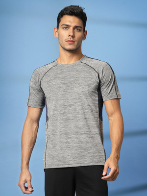 CHKOKKO Self Design Men Round Neck Grey T-Shirt