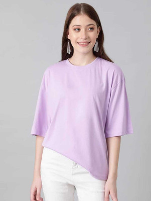 Pwexz Self Design Women Round Neck Purple T-Shirt
