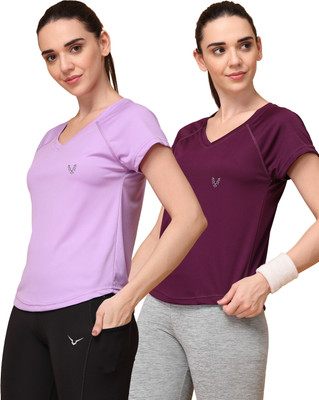 UZARUS Sporty Women V Neck Maroon, Purple T-Shirt