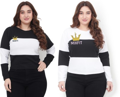 MIXFIT Solid Women Cowl Neck Black, White T-Shirt