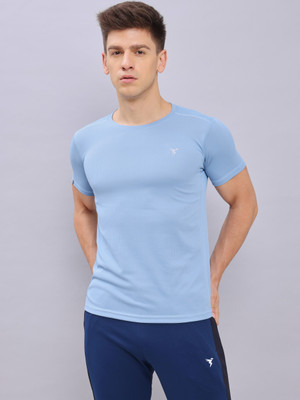 TECHNOSPORT Solid Men Round Neck Blue T-Shirt