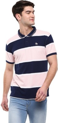 V-MART Striped Men Polo Neck Pink T-Shirt