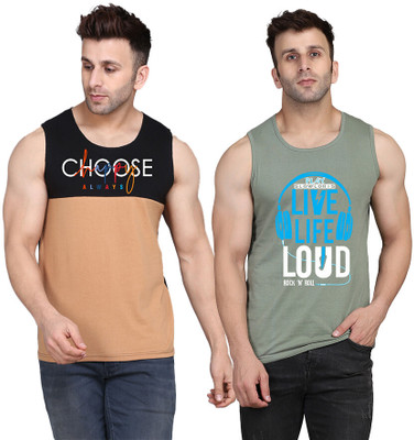 SLOWLORIS Printed Men Scoop Neck Light Green, Black, Beige T-Shirt
