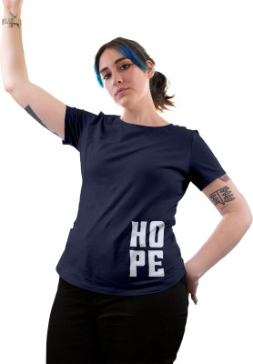Fighterhero Graphic Print Women Round Neck Navy Blue T-Shirt