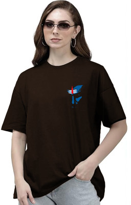 VIOUR Solid Women Round Neck Brown T-Shirt