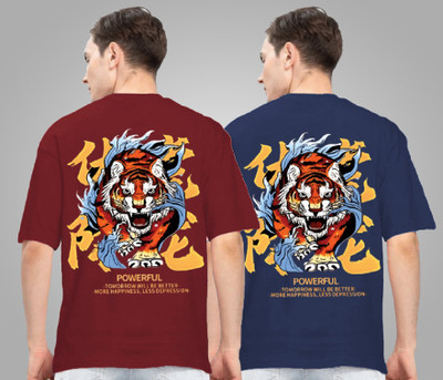 Reya Printed Men Round Neck Blue T-Shirt