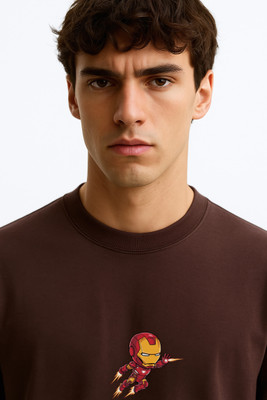 Teesverse Graphic Print Men Round Neck Brown T-Shirt