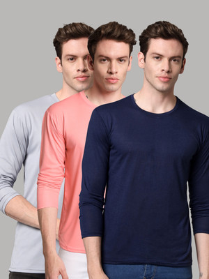 InkTees Solid Men Round Neck Grey, Pink, Navy Blue T-Shirt