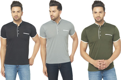 JB Jagoboy Solid Men Mandarin Collar Multicolor T-Shirt