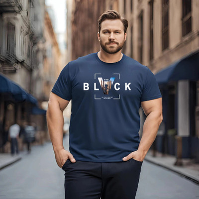 KART BLACK Self Design Men Round Neck Blue T-Shirt