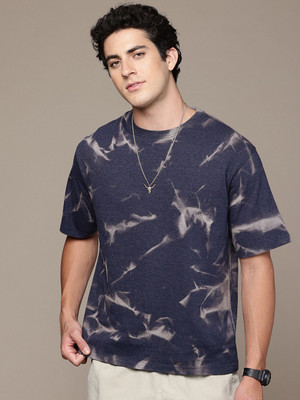 R.Code by The Roadster Life Co. Tie & Dye Men Round Neck Navy Blue T-Shirt