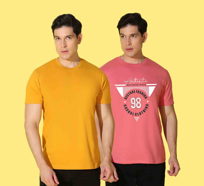 WOOSTRO Printed, Solid Men Round Neck Multicolor T-Shirt