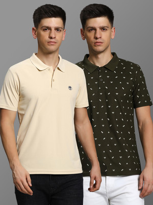 TIMBER HITCH Printed Men Polo Neck Beige T-Shirt