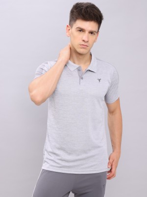 TECHNOSPORT Self Design Men Polo Neck Grey T-Shirt