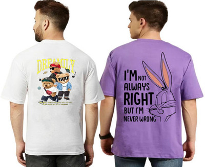 Clothy Graphic Print Men Round Neck White, Purple T-Shirt