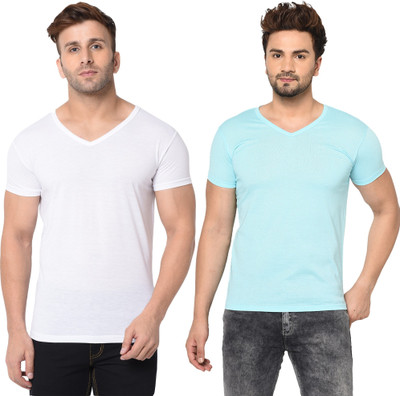 Moordale Fab Solid Men V Neck White, Blue T-Shirt