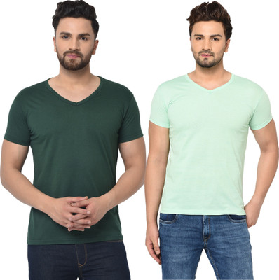 Tresna Fab Solid Men V Neck Green, Light Green T-Shirt