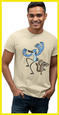 Streetfluencer Printed Men Round Neck Beige T-Shirt