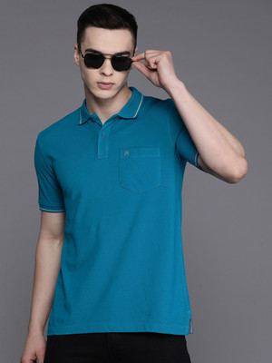 Raymond Solid Men Polo Neck Dark Blue T-Shirt