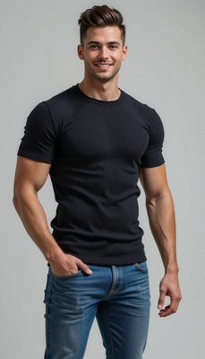 Fashion And Youth Solid Men Round Neck Black T-Shirt
