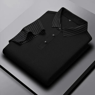 DLooK Designer Solid Men Polo Neck Black T-Shirt