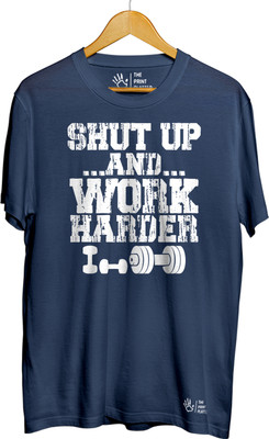 THE PRINT PLATTER Printed Men Round Neck Navy Blue T-Shirt