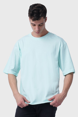 T-STORE Solid Men Round Neck Light Green T-Shirt