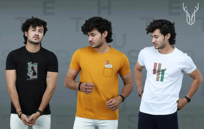 t-hustler Graphic Print Men Round Neck Black, Yellow, White T-Shirt