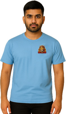 purycot Graphic Print Men Round Neck Light Blue T-Shirt
