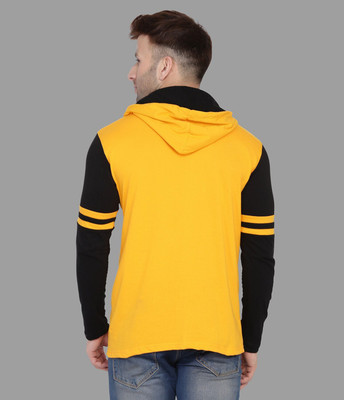 tfurnish Solid Men Hooded Neck Black, Yellow T-Shirt