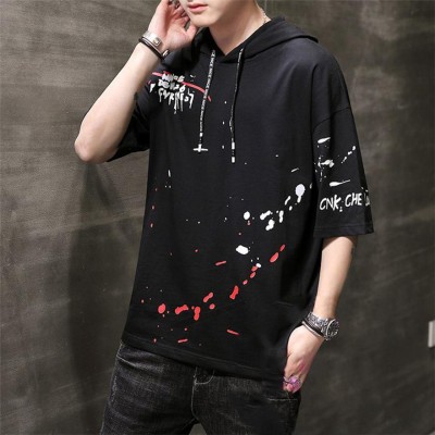 Try This Printed Men Hooded Neck Black T-Shirt