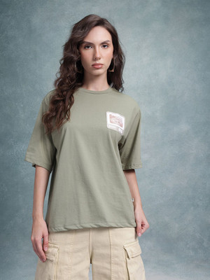 Roadster Solid Women Round Neck Green T-Shirt