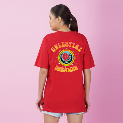 Nusyl Printed, Typography Women Round Neck Red T-Shirt