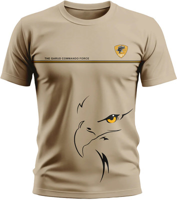 Warriorworld Printed Men Round Neck Beige T-Shirt