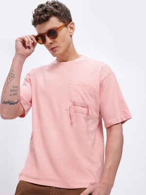 Glitchez Solid Men Round Neck Orange T-Shirt