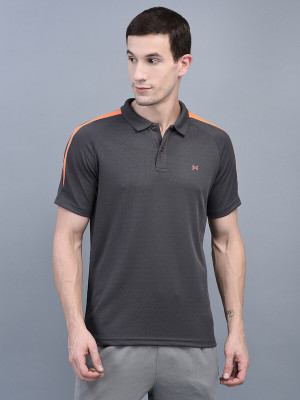 Force NXT Solid Men Polo Neck Grey T-Shirt