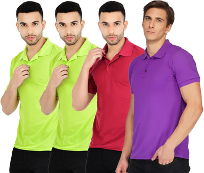 KEOTI Solid Men Polo Neck Multicolor T-Shirt