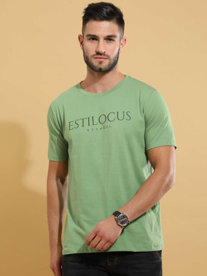 Estilocus Solid Men Round Neck Light Green T-Shirt