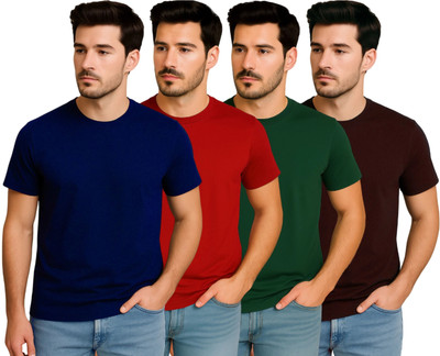 Belive in Yourself Solid Men Round Neck Multicolor T-Shirt