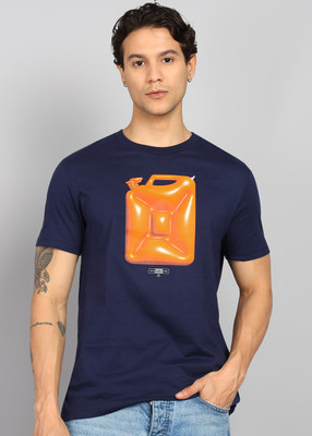 United Colors of Benetton Printed Men Round Neck Navy Blue T-Shirt