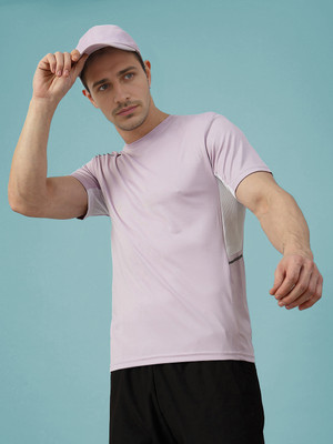 Adrenex Solid Men Round Neck Purple T-Shirt