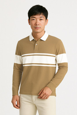 Try This Colorblock Men Polo Neck Brown T-Shirt