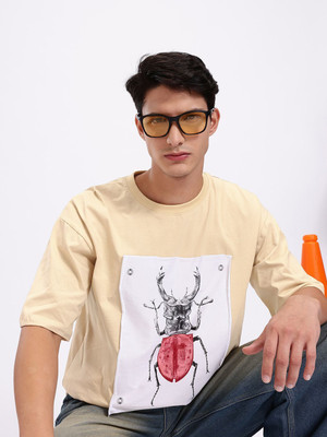 Kook N Keech Printed Men Round Neck Beige T-Shirt