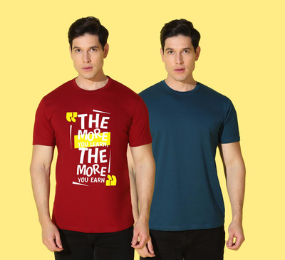 WOOSTRO Printed, Solid Men Round Neck Multicolor T-Shirt