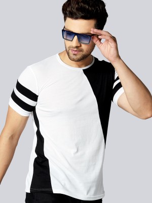 AOOSH Colorblock Men Round Neck Black, White T-Shirt